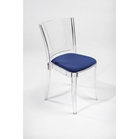 Sedia trasparente con cuscino imbottita Lucienne - TESSUTO TREVIRA KAT Colore cuscino Blu Oltremare "bicolor" (1/5)
