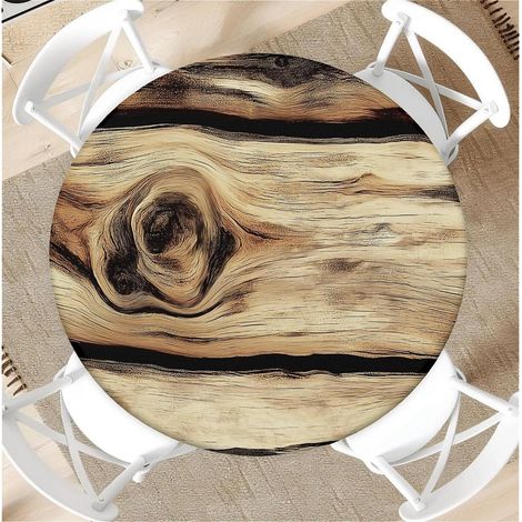 Nappe d'extérieur 90cm Ronde avec élastique, résistante aux intempéries, aspect bois