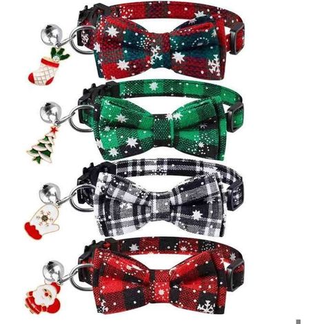 Lot de 4 colliers de Noël pour chat réglables