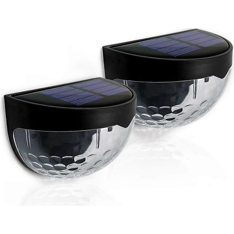 Lampes d'escalier solaires, lampes de clôture LED, compatibles avec les escaliers, les terrasses, les allées, les piscines et les patios (blanc chaud et noir, lot de 4). (1/5)