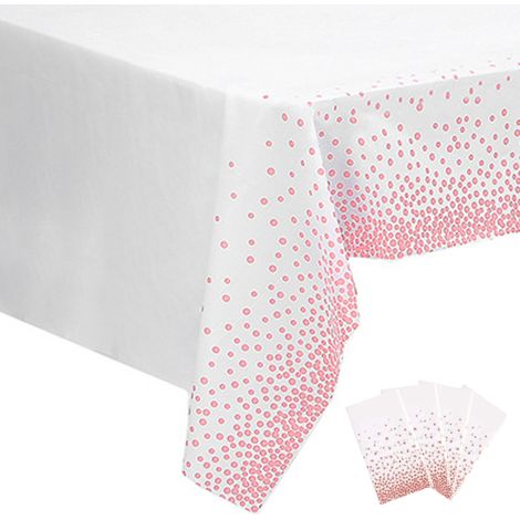 4 nappes en plastique pour tables rectangulaires, 137 x 274 cm, à pois et confettis, PEVA, réutilisables (1/5)