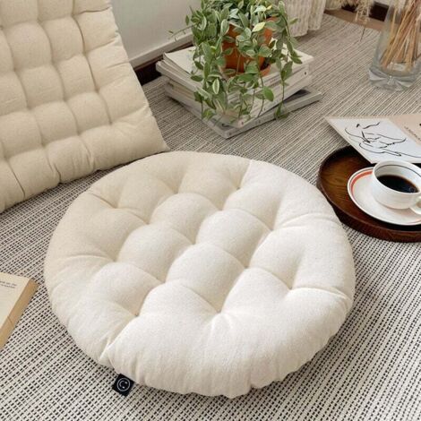 Pair (rond）Elégante Galette de Chaise 40x40cm, Coton, Lavable en Machine, Creme
