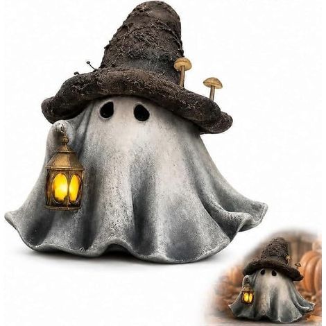 Lanterne fantôme champignon d'Halloween, figurine fantôme en résine avec lumière chaude, décoration de table pour fête à la maison 10CM/15CM A(10CM) (1/5)