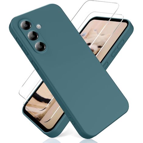 Coque pour Samsung Galaxy A36 5G / A37 5G, avec [2 Pièces] Protection d'écran en Verre Trempé, Housse Silicone TPU Souple Liquide - Vert Nuit Foncé
