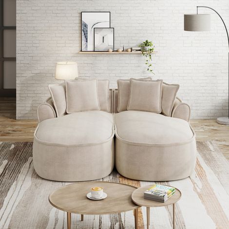Canapé double Chenille Cloud, design sans cadre, chaise longue double extra large, avec coussins, pas besoin d'installer, marron clair