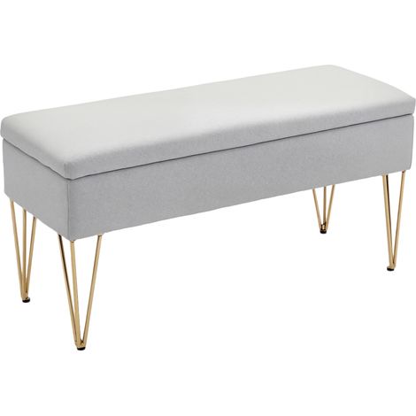 Panca Fondo Letto con Contenitore 100x40x49 cm in Tessuto e Gambe in Acciaio Grigio Chiaro