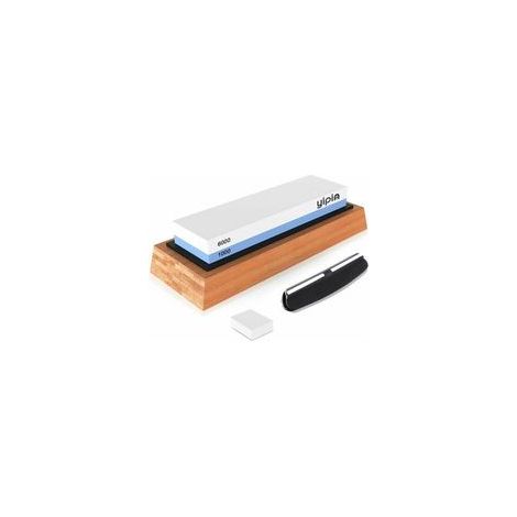 Pierre à Aiiser,Aiiseur Couteaux, Pierre d’Affûtage, 2 in 1 1000/6000 Grit Pierre à Affûter avec Base en Bambou, Support en Silicone antidérapante, ide d'angle,Pierre à Aplatiret (1/5)