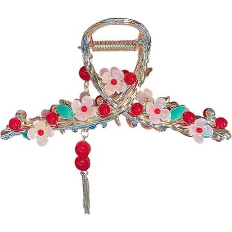 Flower Claw Hair Clip with Beads and Metal Tassel (1/5)