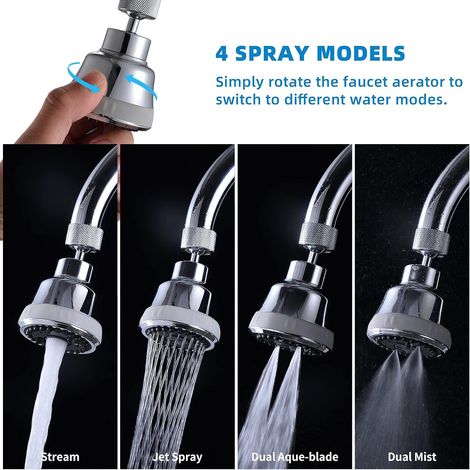 Wasserhahn-Luftsprudler mit 4 Sprüheinstellungen – 360° drehbar – Weitwinkel – für Küchenarmaturen (1/3)