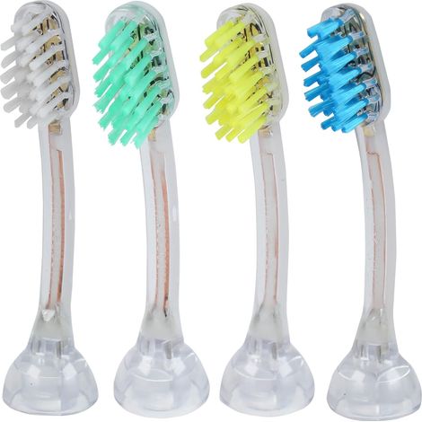 Têtes de Brosse à Dents E4 (1xbleu+1xturquoise+1x aune+1xblanc) I Brosses de Rechange standard (Dureté Équilibrée, Poils Droits) pour Brosses à Dents à Ultrasons Metallic & Professional (1/5)