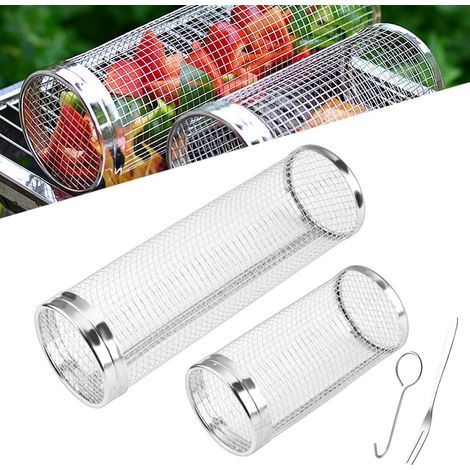Panier de gril roulant, filets pour barbecue extérieur, légumes, en acier inoxydable, paniers panier légumes (taille S + L) - (1/5)