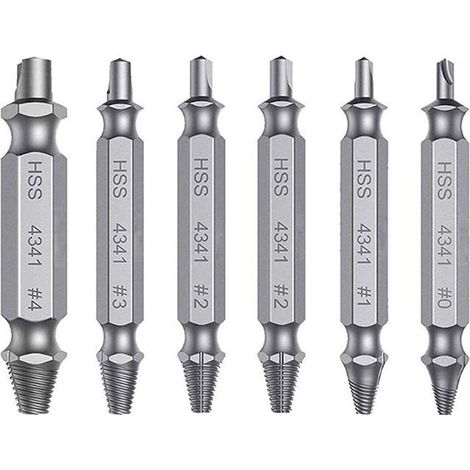 Lot de 3 extracteurs de vis cassées – 6 pièces HSS 4341 double tête – Dégrippe les vis bloquées ou abîmées pour carrosserie et mécanique (1/3)