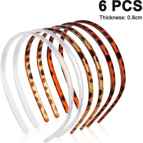 Bandes Pour Cheveux - Bandeau Fin En Plastique Avec Dents - Motif Léopard Mat Et Lisse - Pour Femme Homme Enfant - Lot De 6