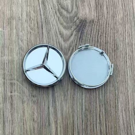 Satz mit 4 Radnabenkappen (60 mm) für Mercedes CE-Klasse GLK GLC CLS ML ABR, 75 Dreieckiges Radnabenemblem im neuen Design, 4 Stück, silberfarben (1/2)