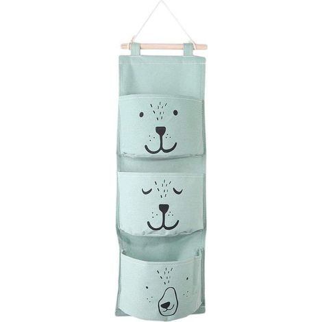 Poche murale avec trois compartiments rangeur suspendu pour chambre d enfant et salon motif ours pour organiser petits objets et jouets (1/5)