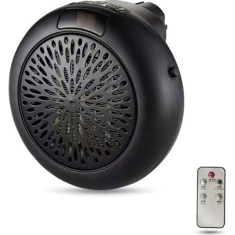 Mini radiateur électrique, adapté à une utilisation à domicile et au bureau, à fixer sur une table ou au mur, rond, portable, noir. (1/2)