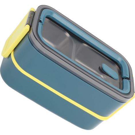 Lot de 2 bento box 2 étages 1400ml, boîte repas acier inoxydable isotherme, étanche avec compartiments, conteneur déjeuner élégant bleu pour bureau (1/5)