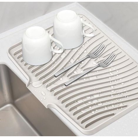 Tapis de vaisselle - Tapis d'égouttage - Tapis d'évier - Tapis pour couverts - Tapis d'égouttage - Tapis de vaisselle en silicone - Tapis de vaisselle avec égouttoir - Blanc cassé (1/5)