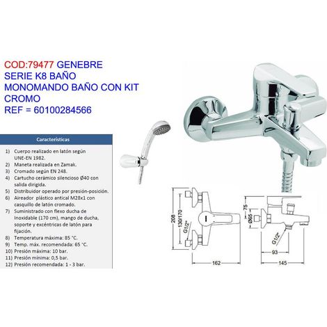 genebre serie k8 baño monomando baño con kit cromo 60100284566