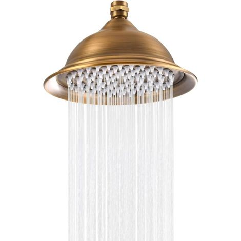 Pommeau de douche rond en laiton antique 20 cm (8 pouces) - Jet large, facile à nettoyer, durable et antirouille - Pour salle de bain, salle d'eau et WC - 1 pièce (1/4)