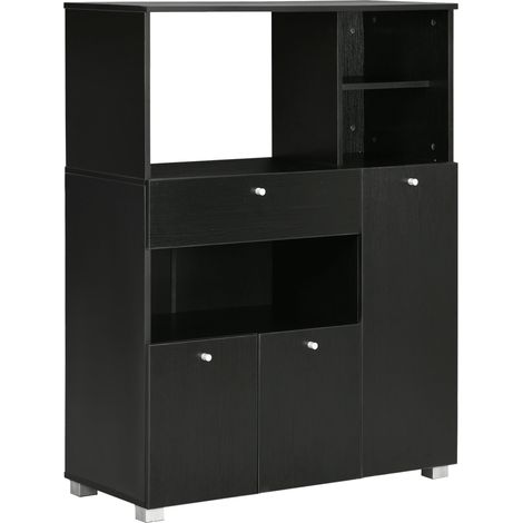 Credenza da Cucina 90x40x120 cm per Microonde con Armadietti Mensole e Cassetto in Legno Nero (1/5)