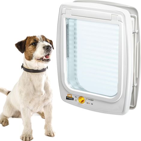 Porte pour Chiens de Taille Moyenne, Chatiere, Entrée et Sortie Contrôlables à 4 Voies, Proctection contre les Courants d'air, Tunnel Complet, SWING 11 Chatiere pour Chien, Blanc (1/5)