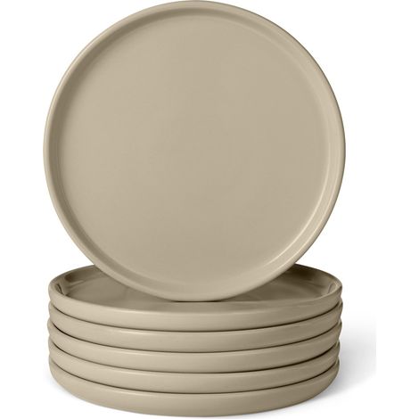 Assiettes Plates en Grès Émaillé, Lot de 6 Pièces, 26,7cm, Compatible Micro-Ondes et Lave-Vaisselle, Couleur Gris Lin (1/5)
