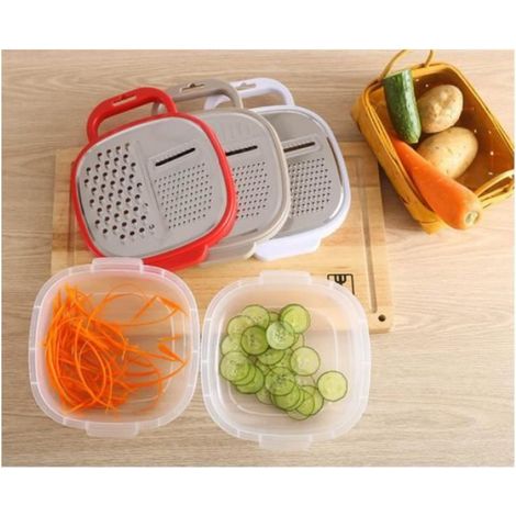 Râpe à légumes - Professionnelle - 3 lames - Avec bol et couvercle - Plastique blanc - Compatible lave-vaisselle (1/4)