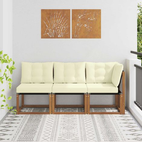 vidaXL  Outdoor Middle and Corner Sofa  with Cushion 3 Piece Natural