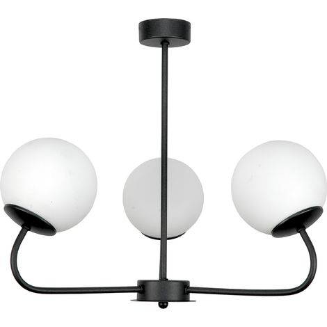 Lampada a sospensione da soffitto, nera, paralume in vetro, bianco, gancio 15-182