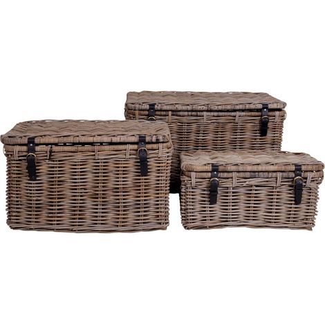 TOCON - Lot de 3 Paniers en Rotin avec Lanières en Cuir (1/5)