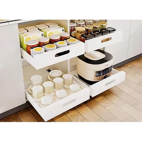 Organisateur Tiroir Télescopique Coulissant Cuisine Adhesif Panier Acier Carbone Organiseurs de Placards Etagere Plateau Rangement pour ( Color : White , Size 30 cmx 43cm x 8cm ) (1/5)
