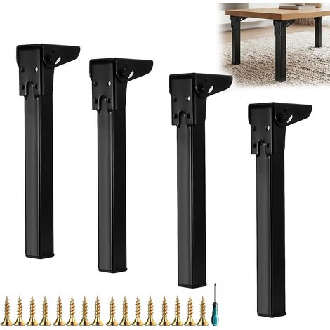 Lot de 4 pieds de bureau en métal - 40 cm - Pieds de table pliables - Pieds de table noirs - Pieds de meubles avec protection de sol - Pieds d'armoire pour lit, pieds de table, meubles (1/5)