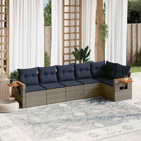 6-tlg. Garten-Sofagarnitur mit Kissen Grau Poly Rattan (1/5)