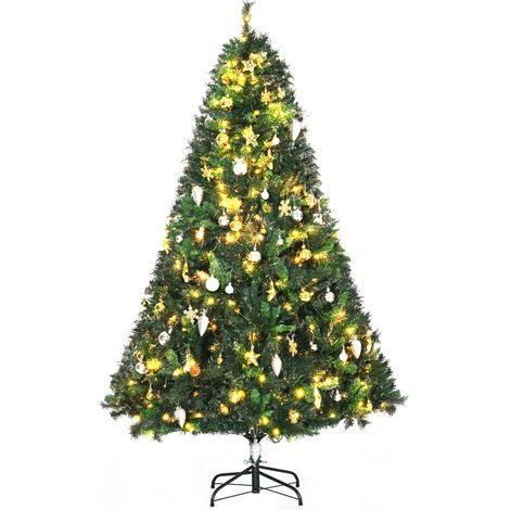 HOMCOM 6FT Pre-Lit Artificial Christmas Tree Holiday Décor Ornament Stand (1/5)