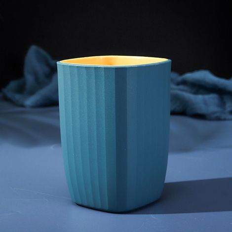Zahnbürstenhalter, Zahnbürstenbecher, Badezimmerglas, Zahnbürstenhalterbecher für das Badezimmer, bietet Platz für Zahnpasta und eine Zahnbürste (blau-gelb) (1/5)