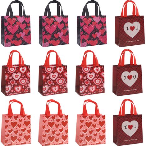 Un lot de 12 sacs cadeaux pour la Saint-Valentin, avec poignées en papier, papier de soie Un cadeau idéal pour la Saint-Valentin.