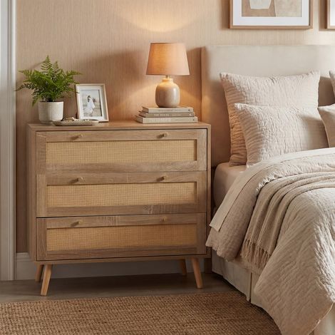 COSTWAY Comodino Tavolino Laterale Tavolino Da Notte Camera Da Letto Piccolo Boho Farmhouse Rattan Cassetti Arredo Stanza Contenitore Letto Soggiorno Legno Sc (1/4)