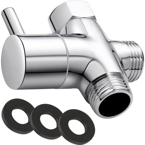 Vanne 3 voies en laiton massif G1/2 pouces, interface universelle, joints en caoutchouc inclus, pour douchette et pommeau de douche Crezuo (1/5)