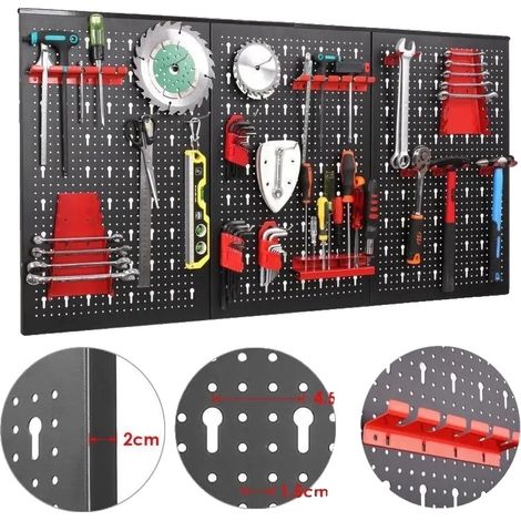 Organisateur de Mur à Outils, Ensemble de Crochets de 17 Pièces, Solution de Rangement Polyvalente, Noir Rouge (1/2)