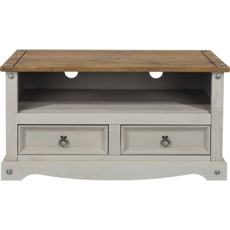 Flat Screen TV Unit - Pine - 95 x 43.5 x 51 cm - Grey Wax/Antique Waxed Pine (1/3)