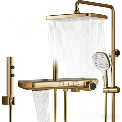 Colonne de Douche Thermostatique, Or Colonne de Douche avec Mitigeur 4 en 1 Système de Douche avec 35x22cm Pommeau de Douche, Mitigeur de Douche Cascade, Pistolet de Douche, Douchette (1/5)