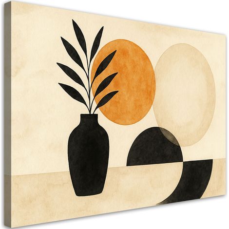 Quadro su tela, Vaso Foglie Geometrico Minimalismo Beige - 60x40 (1/3)