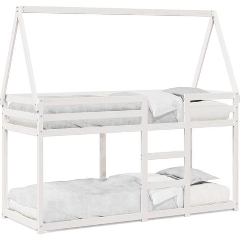 Maison Exclusive - Etagenbett mit Dach Weiß 90x190 cm Massivholz