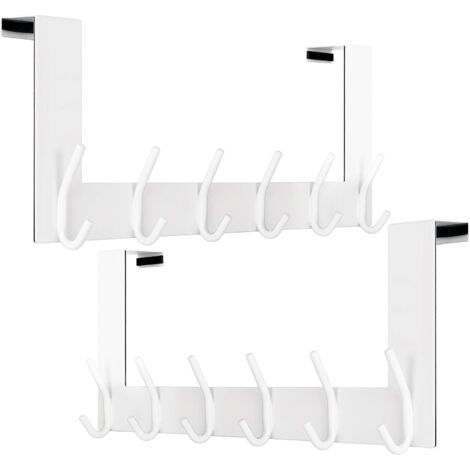 Türhänger-Garderobe, Türhänger-Haken, Türhänger-Garderobe mit 6 Haken, Hängende Türhänger-Garderobe für Bad und Schlafzimmer, 4,5 cm, Weiß, 2er-Set