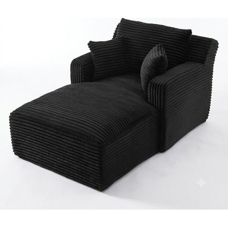 ELVMI Chaise longue de pana, Sillón Relax sin Montaje, Sofá cama para Salón y Oficina, Negro (1/5)