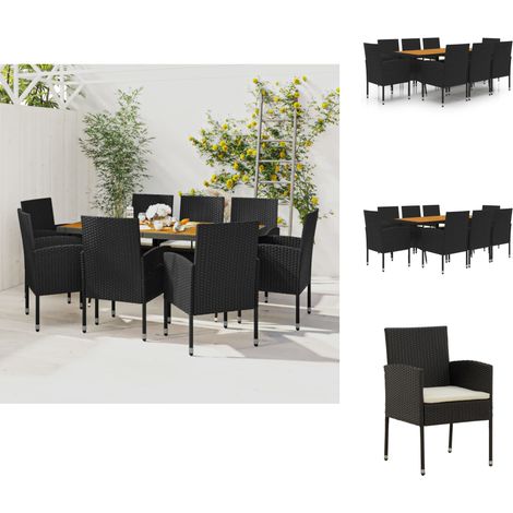 Gartenmöbel-Sets - Living 9-tlg. Garten-Essgruppe Poly Rattan Schwarz (1/5)