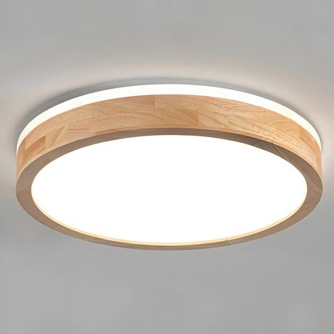 Plafonnier LED en Bois Naturel,Lumière 360° Blanc Froid 6000K,18W 1600lm Pour Salon,Cuisine,Bureau,Chambre (Diamètre 30cm) (1/5)