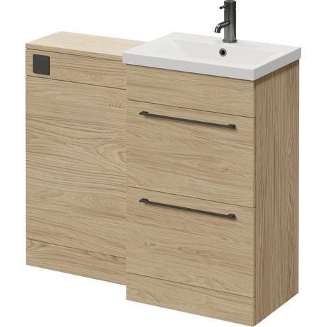 Napoli 390 Light Oak 1000mm 2 Drawer Vanity Unit Toilet Suite with Glide Basin - 1000mm - Gunmetal Grey 320mm HandleWithout Kingston Toilet Pan