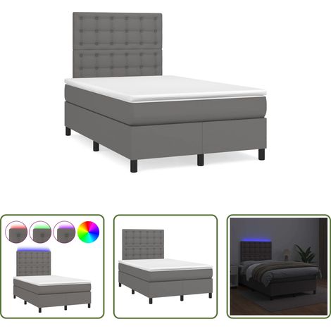 Sommier tapissier - Sommier à lattes de lit matelas LED gris 120x190 cm similicuir (1/5)